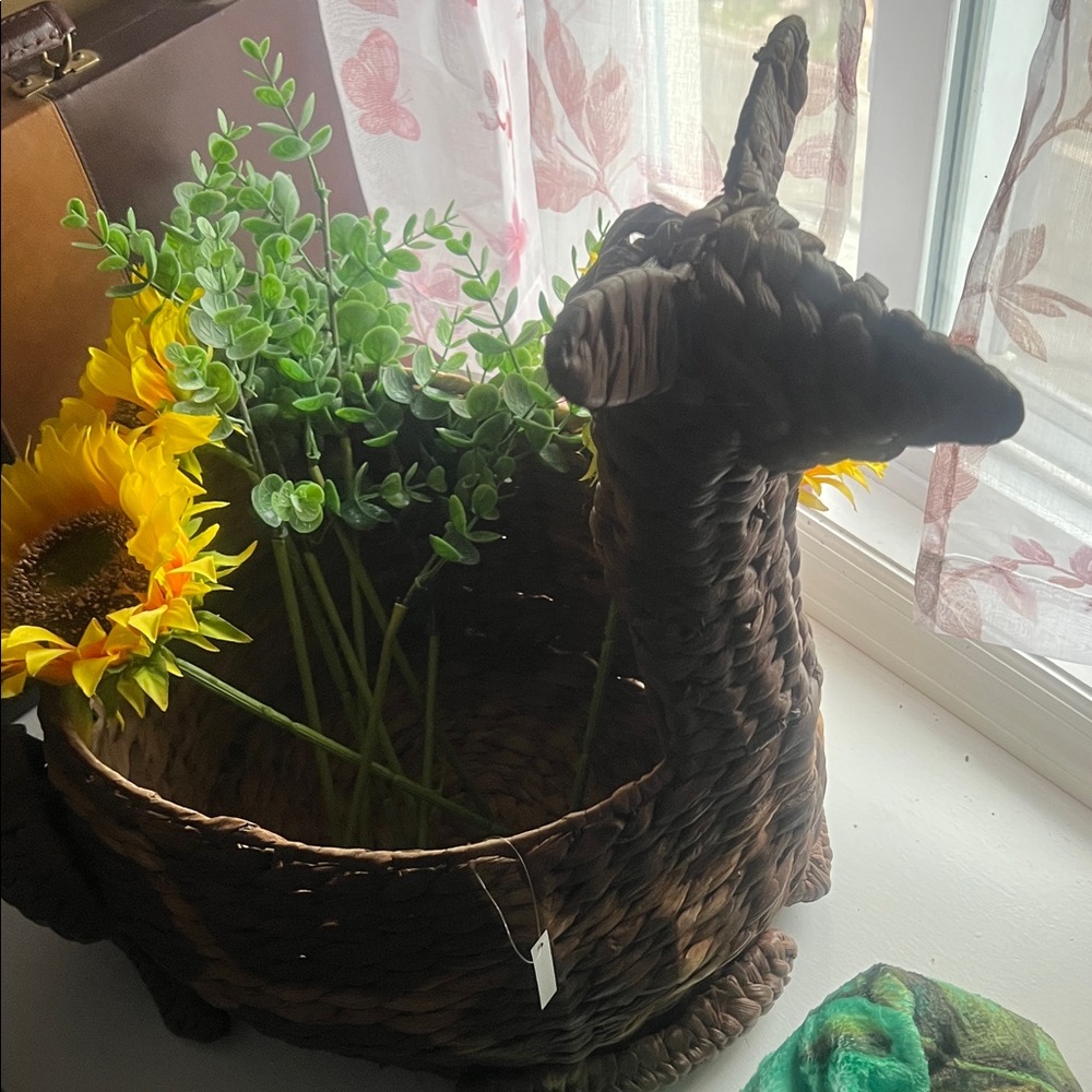 Woven Llama Accent Basket with Sunflower Accent - Brown